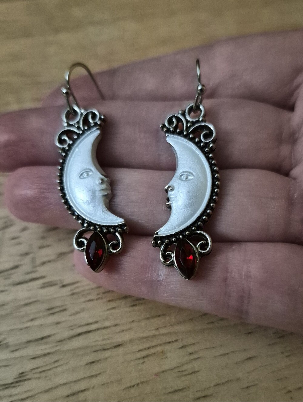 Silver Tone Iridescent Crescent Moon Earrings